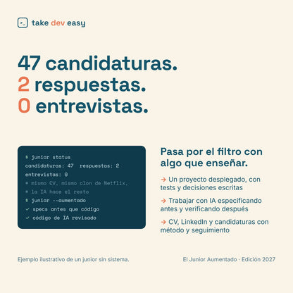 47 candidaturas, 2 respuestas, 0 entrevistas: el problema del junior sin sistema y lo que resuelve el libro
