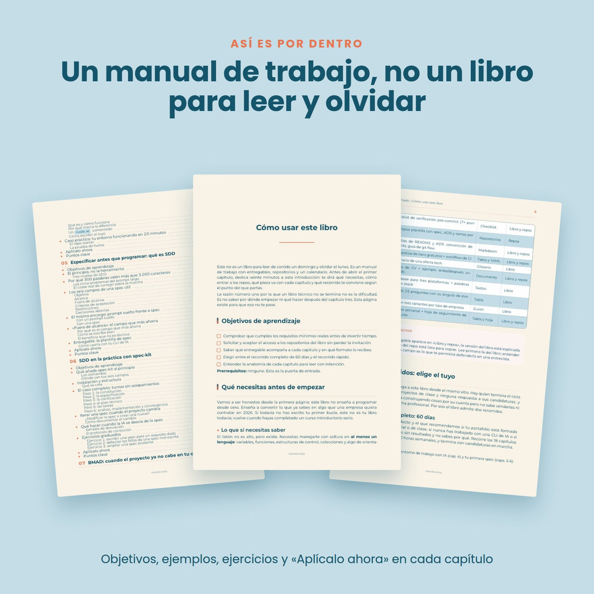 Páginas interiores del ebook El Junior Aumentado: índice, cómo usar el libro y tabla de entregables