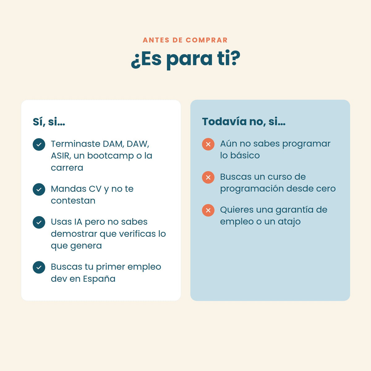 Para quién es El Junior Aumentado: juniors de DAM, DAW, ASIR, bootcamp o carrera que buscan su primer empleo dev